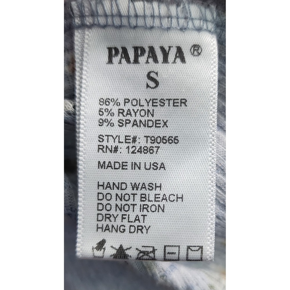 Papaya Floral Crop Top Ribbed V-Neck Short Sleeve Casual Blue Size S - Picture 4 of 5